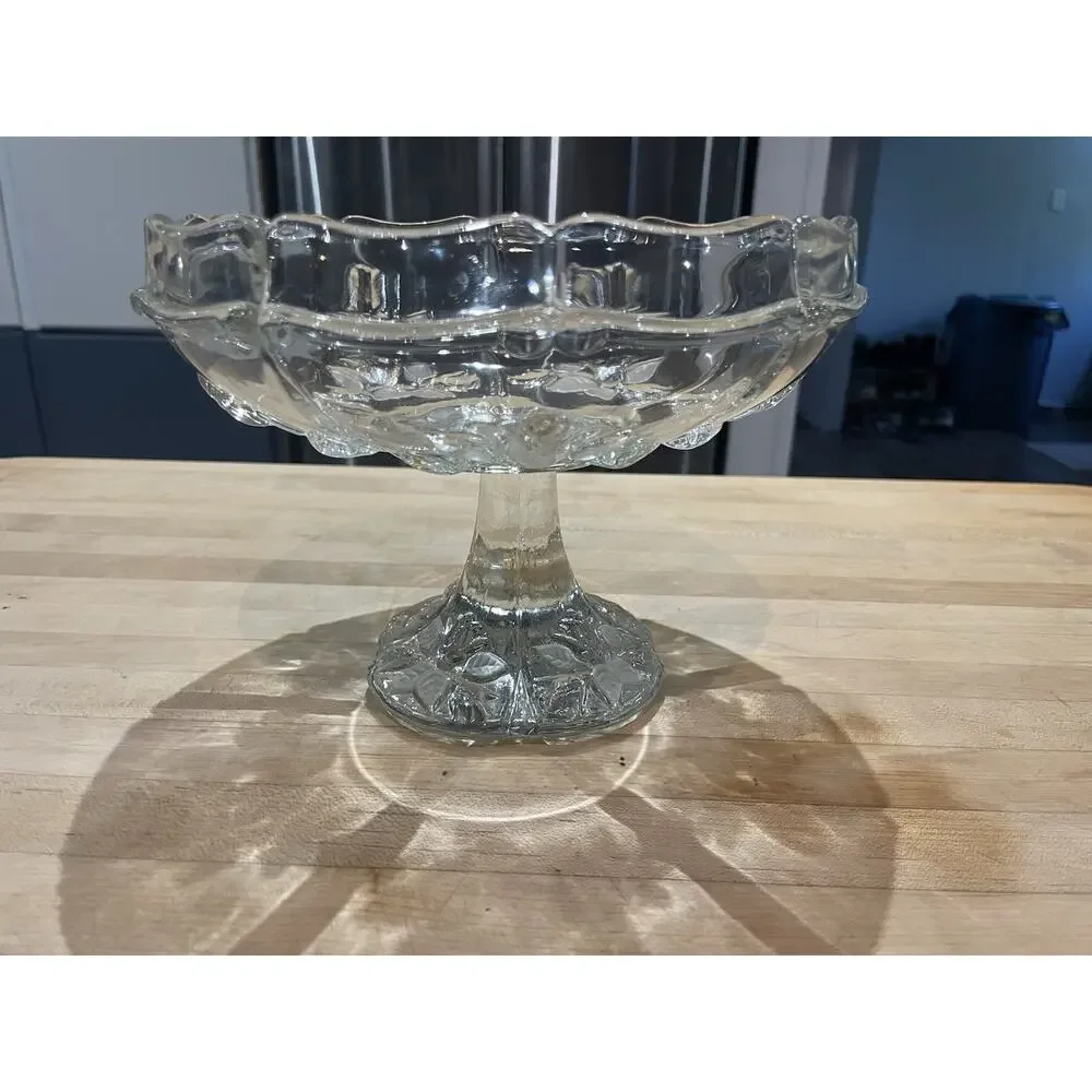 Vtg MIKASA Clear Crystal Rose Heavy Solid Pedestal Candy Bon Bon Dish Compote